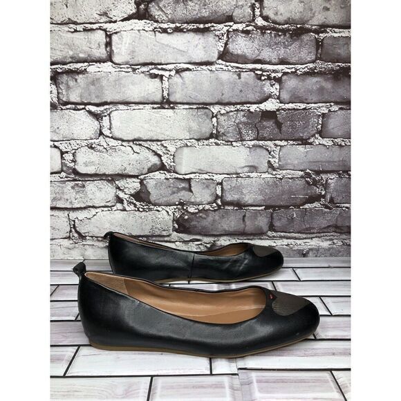 ED Ellen Degeneres Black Leather Lyssa Heart Ballet Flats Women Sz 7W US/37EU - Picture 5 of 16